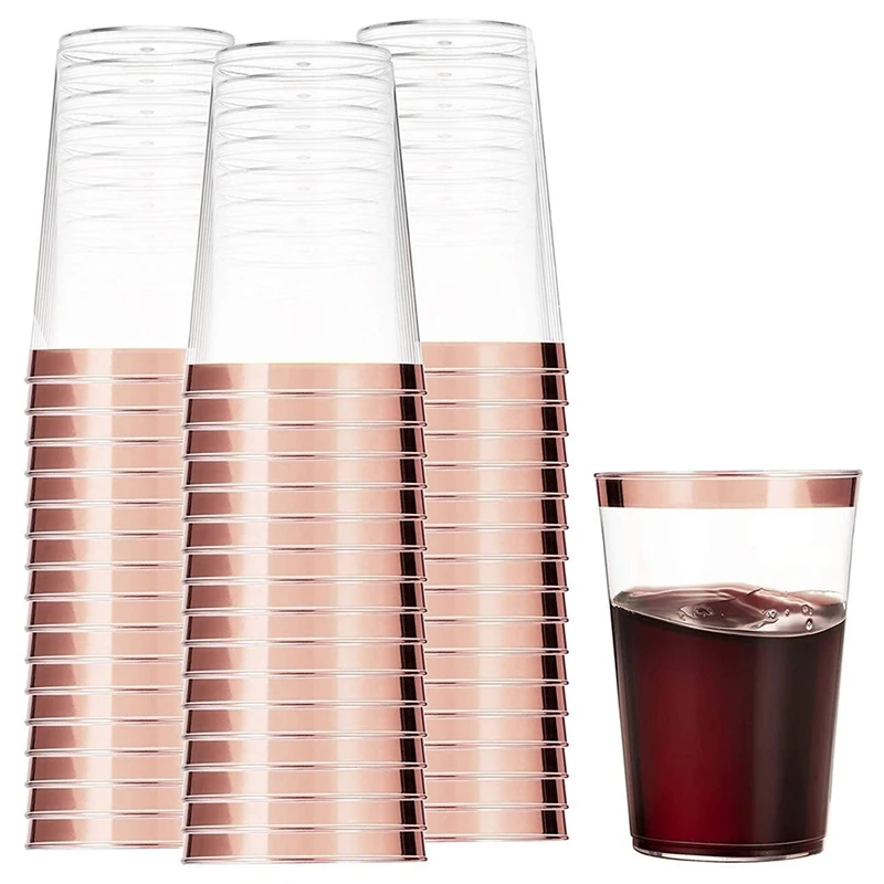 Rose Gold Plastic Cups Plastic Wine Cups Tumblers Rose Gold Rimmed Cups Disposable Wine Cups Clear Party Cups