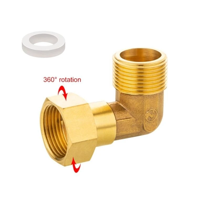 581E 2 Pieces Practical Sturdy Brass Movable Screw Connection 3/4 Inch Male to Female Thread 90 Degree Elbow Joint Designs