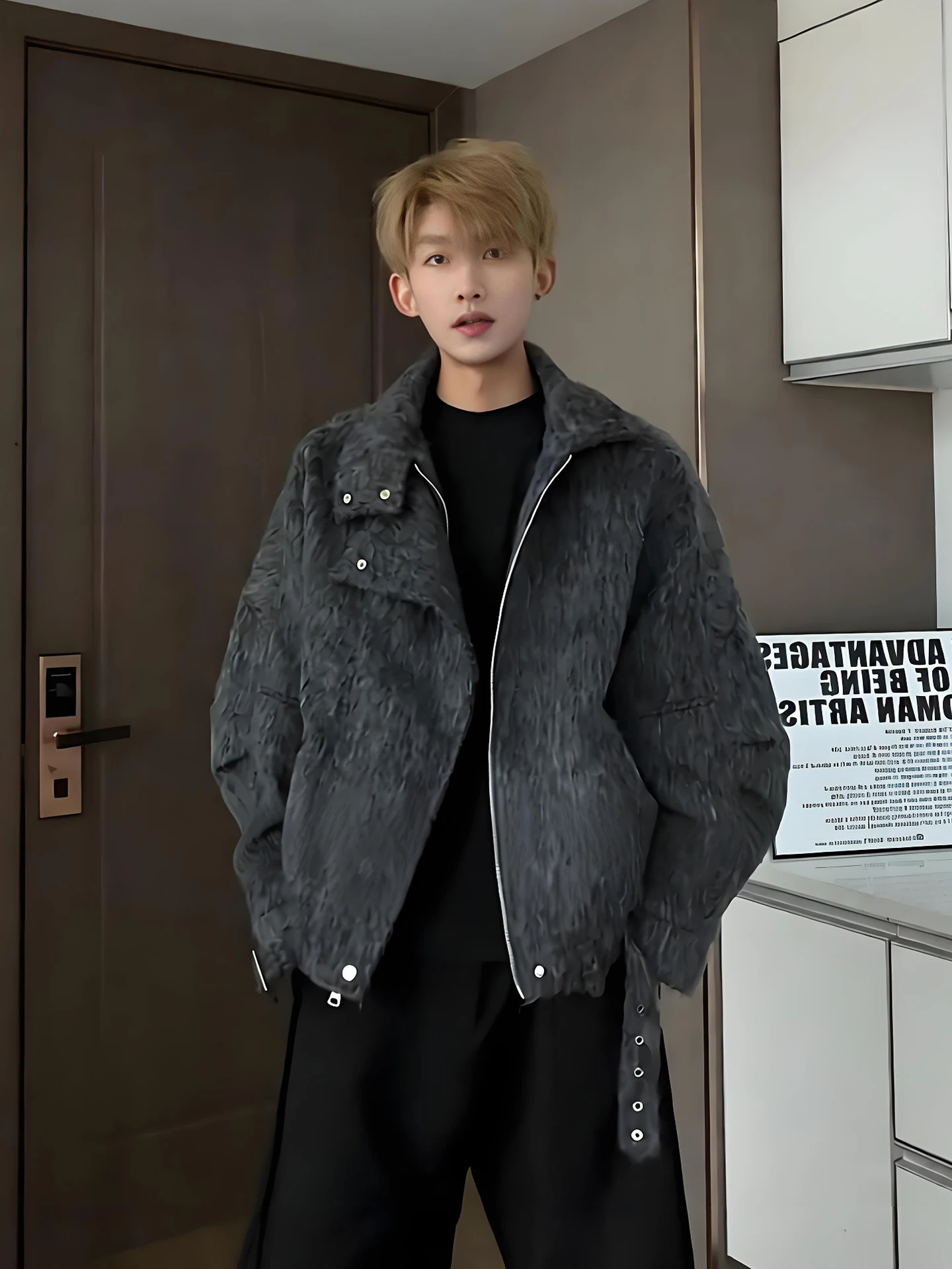 

Мужская зимняя шерстяная куртка Bla ey American Sle ort в корейском стиле, хлопковое пальто с высококачественным воротником, молодежный тренд