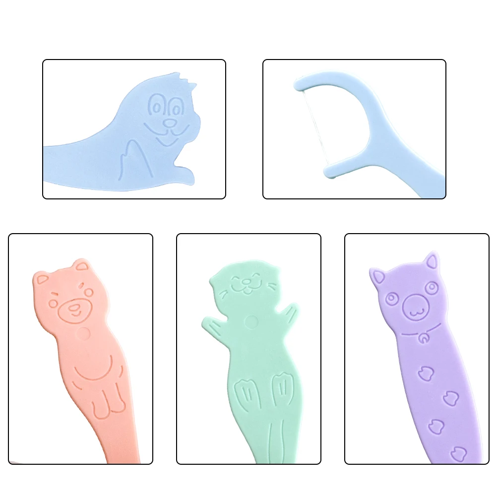 40pcs/pack Dental Cartoon Animal Shaped Dental Floss Sticks Children Oral Cavity Teeth Gap Cleaning Dental Floss Dental Supplie