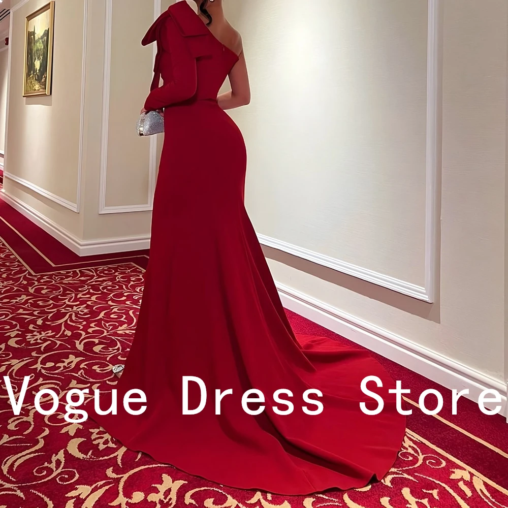 Customized Elegant Bow One Shoulder Jersey Evening Dresses High Quality Long Sleeves Straight Floor Length Vestido De Festa