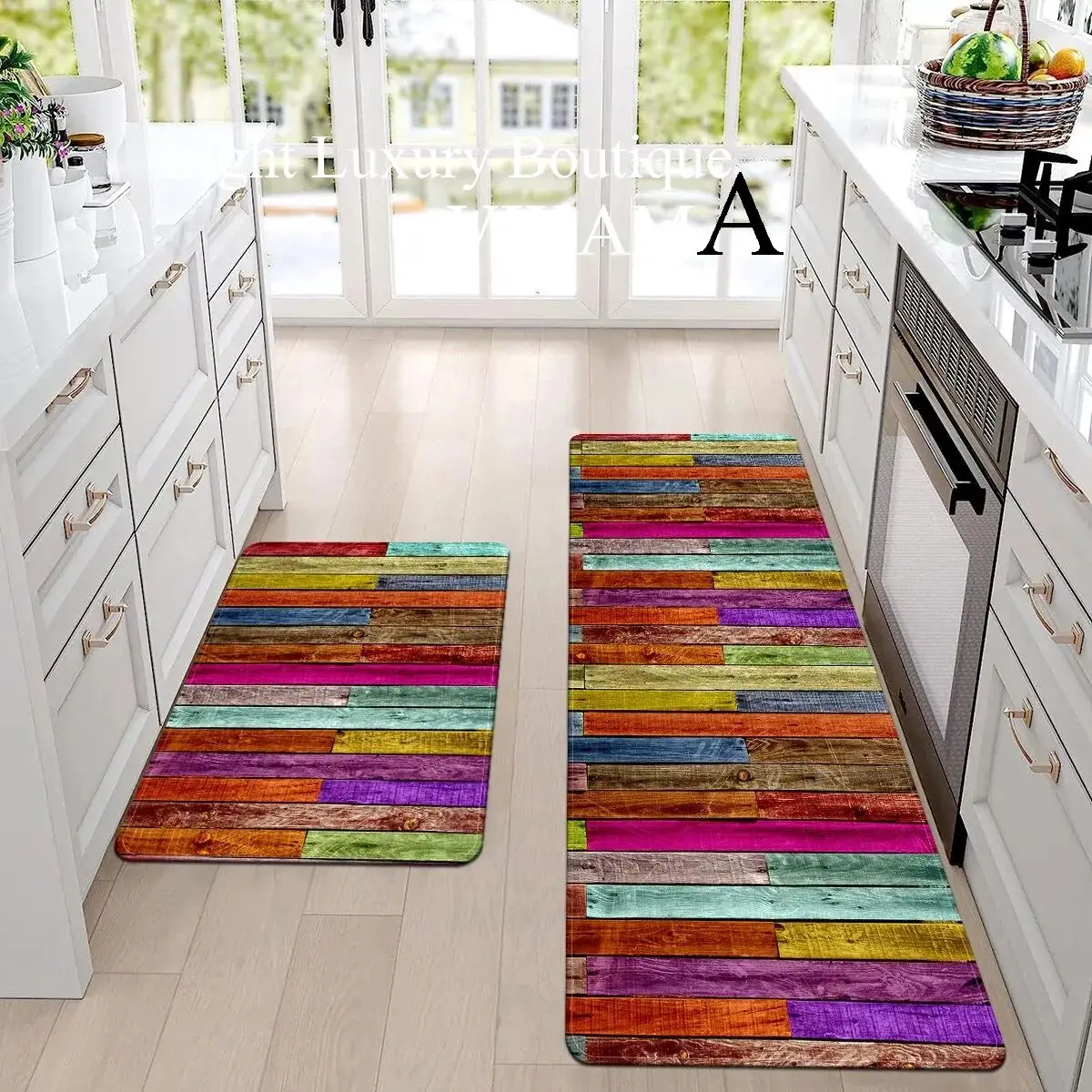 VIKAMA Rainbow Simple Crystal Pile Carpet Kitchen Entryway Steps Entryway Non-Slip Mat Dirty Resistant Washable Floor Mat