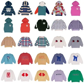 OUYANG & IVAN 어린이 코튼 맨투맨, 마젠타 벨벳 점퍼, 소년 소녀, 루즈 웜 탑 스웨터, 아우터, 24 AW Wyn, 가을, 신상