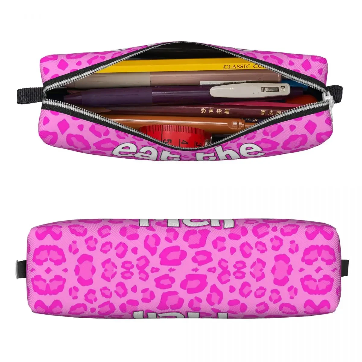 Cute Eat The Rich Pencil Cases Leopard Pencil Box Pen Box for Girl Boy Big Capacity Bags Students School Zipper Stationery