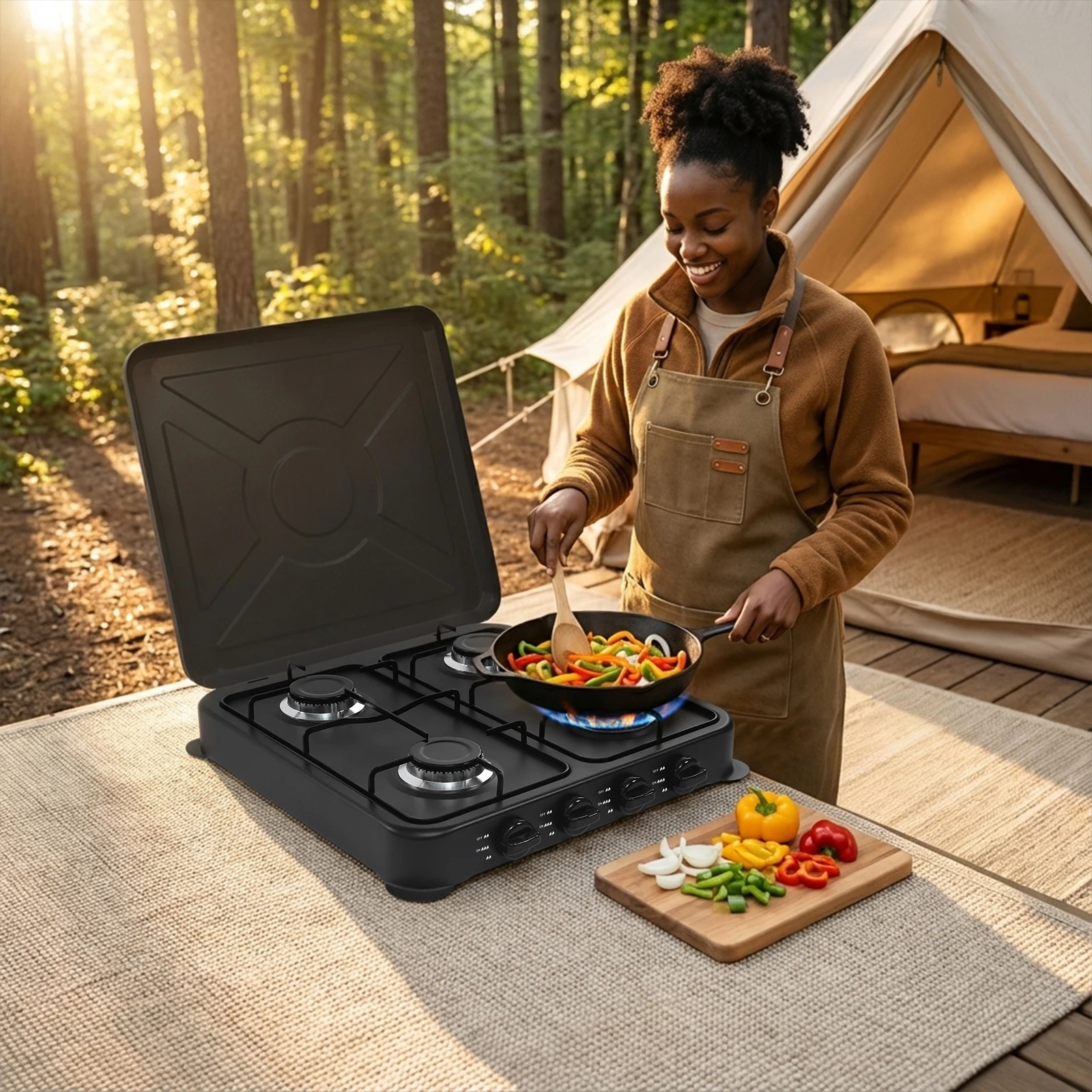 

Газовая плита на пропане, газовая плита с 4 конфорками и регулятором и шлангом, портативная уличная походная плита, высокоэффективный кухонный прибор