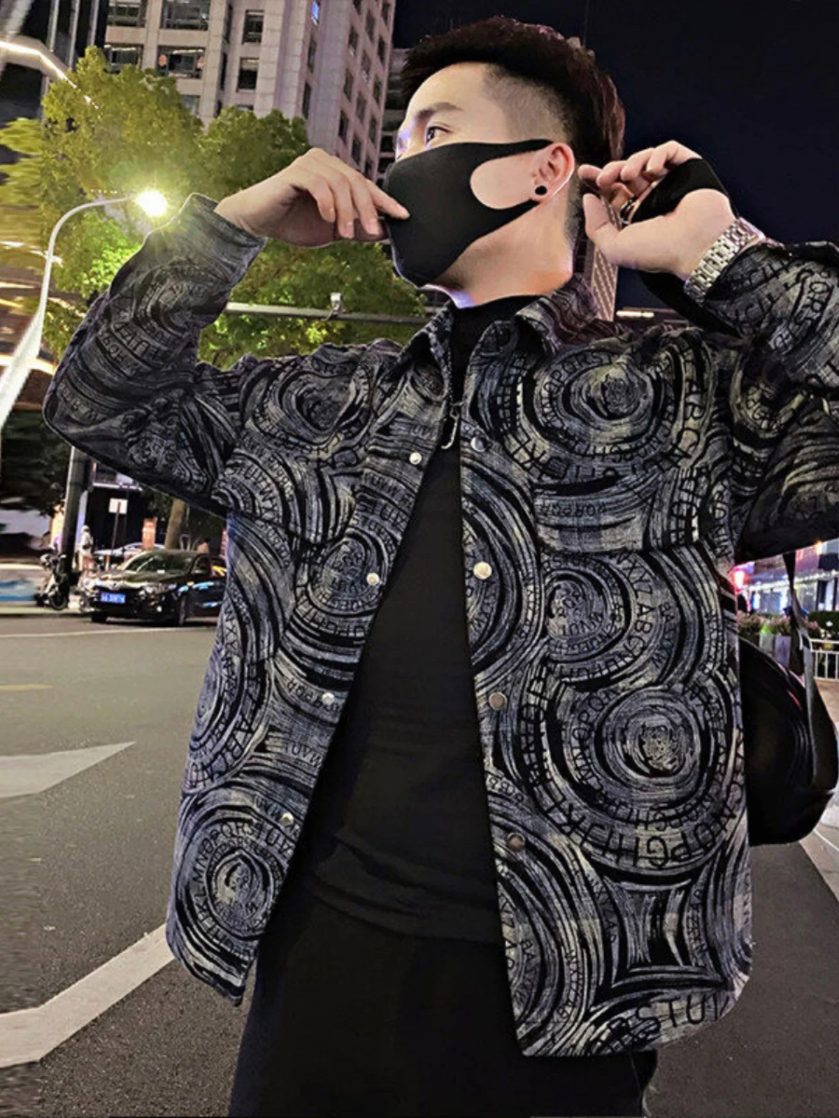 

Men's Casual Jaet Floral Embroidery Geometry Pattern Spring Faionable Outerwear Stand Fit Long Sve Collar Jaet