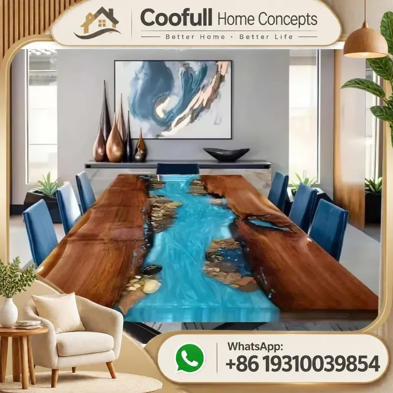 Custom Epoxy Resin River Dining Table Solid Wood Transparent Top Modern Home Hotel Furniture Unique Design High Quality