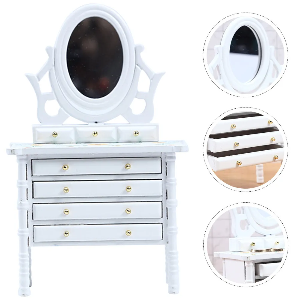 

Mini Wooden Dressing Table Natural Material Miniature House Accessories Bedroom Scene Mini Storage Decorative Furniture