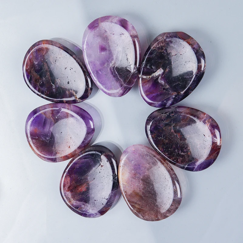 

Natural Amethyst Chakra Stone, Worry Thumb Gemstone, Crystal Healing Massager, Home Decor, 7 Pc Set