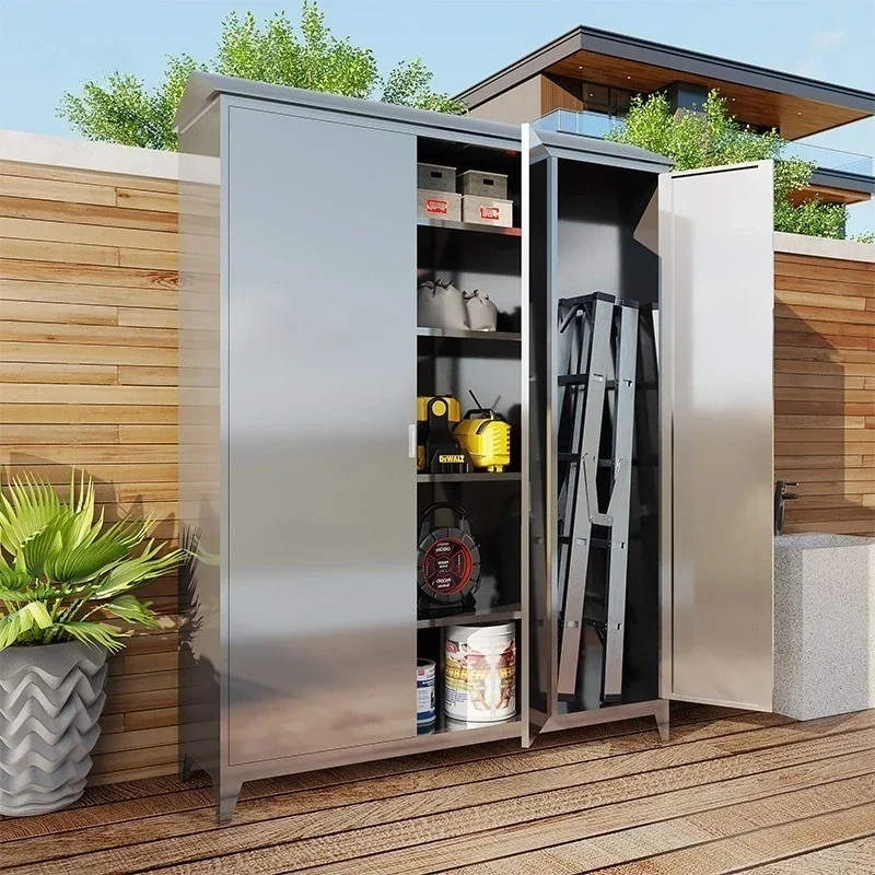 Outdoor Locker for Garden Courtyard Balcony Storage Weatherproof Metal Lockable Cabinet for Home Exterior