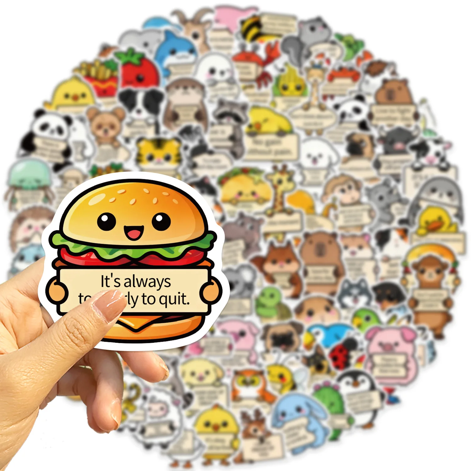 

100PCS Cartoon Animal Inspirational Quote Graffiti Stickers Waterproof Decals for Luggage Laptop Cute Decorative Sticker Pack