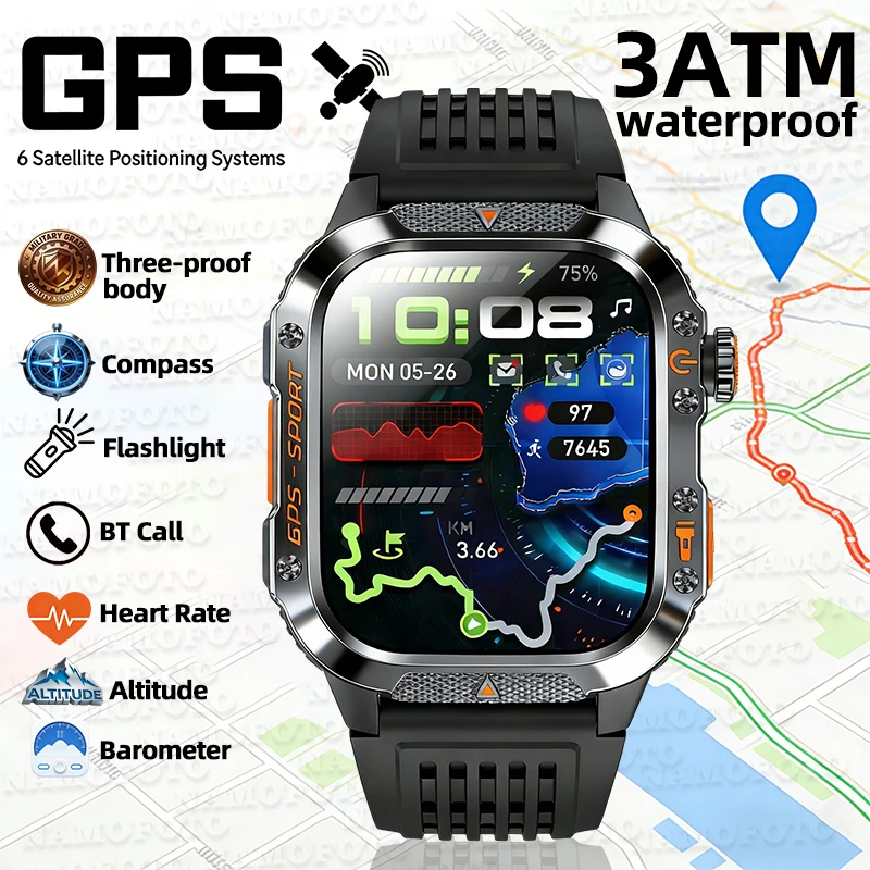 

2026 Men Women New Smart Watch GPS Compass LED Flashlight 2.01'' BT Call Outdoor Sports Tracker Heart Rate Monitoring Smartwatch