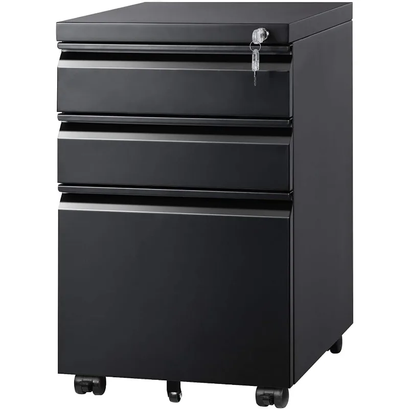 3 Drawer Mobile File Cabinet Under Desk Office, Fully Assembled Except Casters, Letter/Legal Size, Black