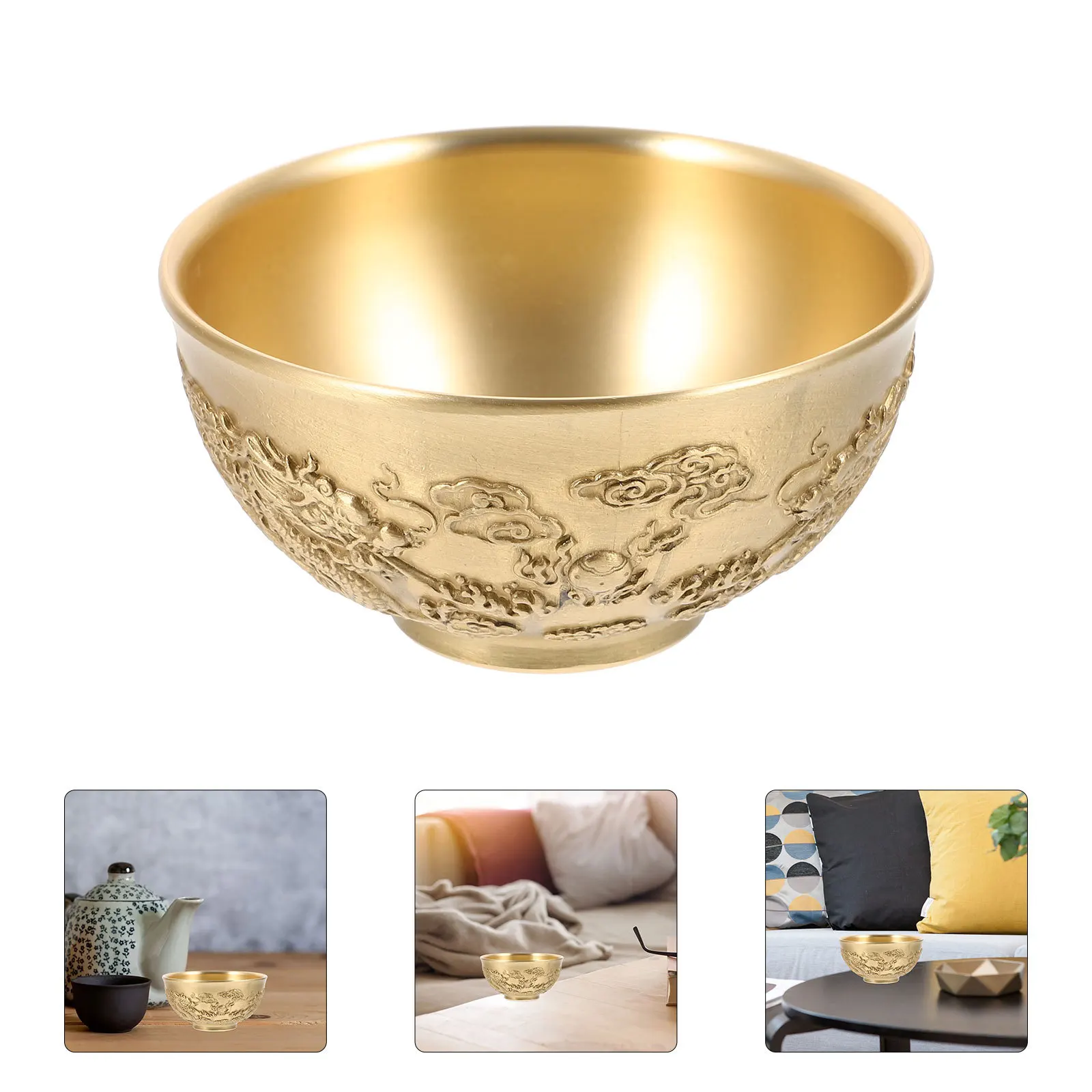 

Copper Treasure Basin Vintage Style Metal Treasure Bowl Spring Festival Home Office Decoration Storage Basin Offering Bowl