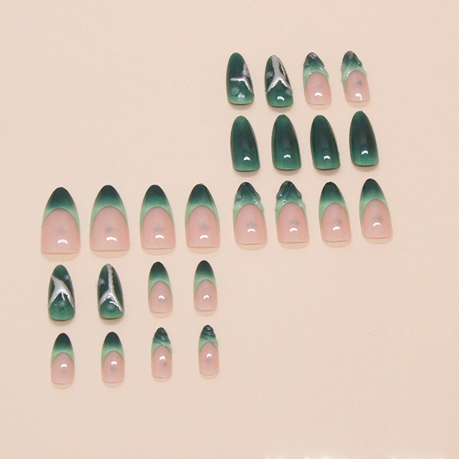 Almond Shape Short Press on Nails Charming 3D Nail Art Decoration Fake Nails for Hot Girl Dress Matching