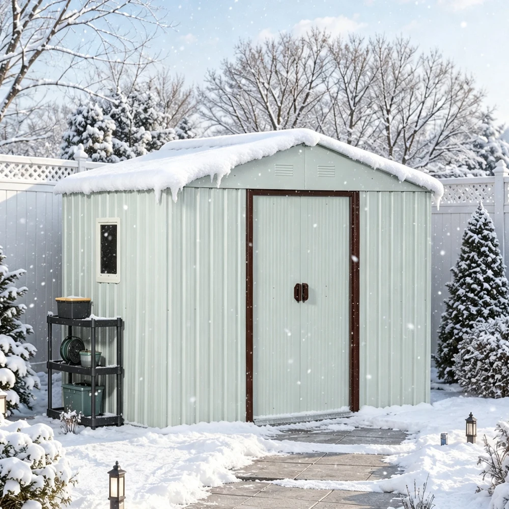 8ft x 4ft Outdoor Metal Storage Shed With window and metal foundation White(W54071039)