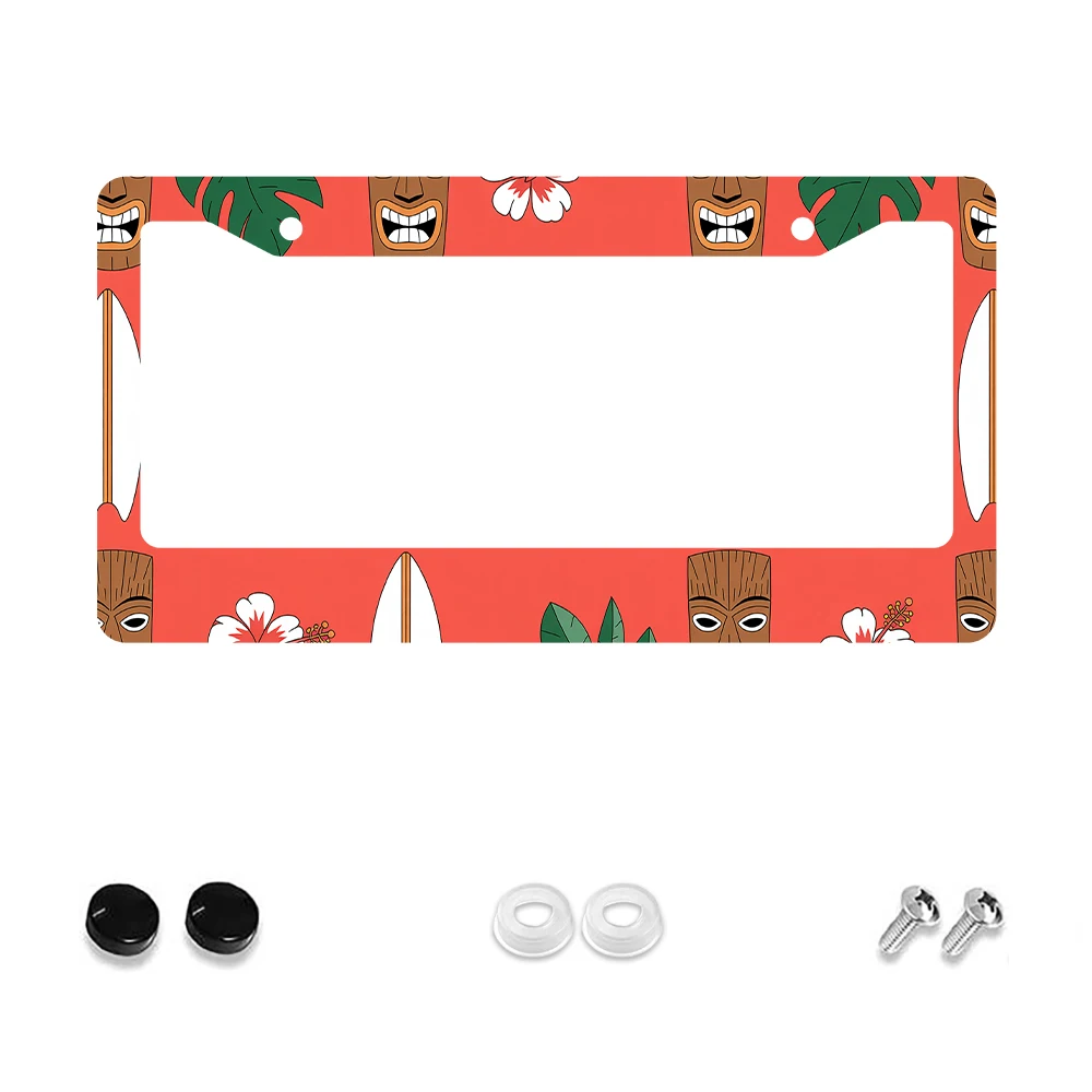 

1 шт. Красная красочная маска Тики и доска для серфинга Рамка номерного знака с 2 отверстиями, алюминиевый материал, 6x12 дюймов, с набором винтов, Re