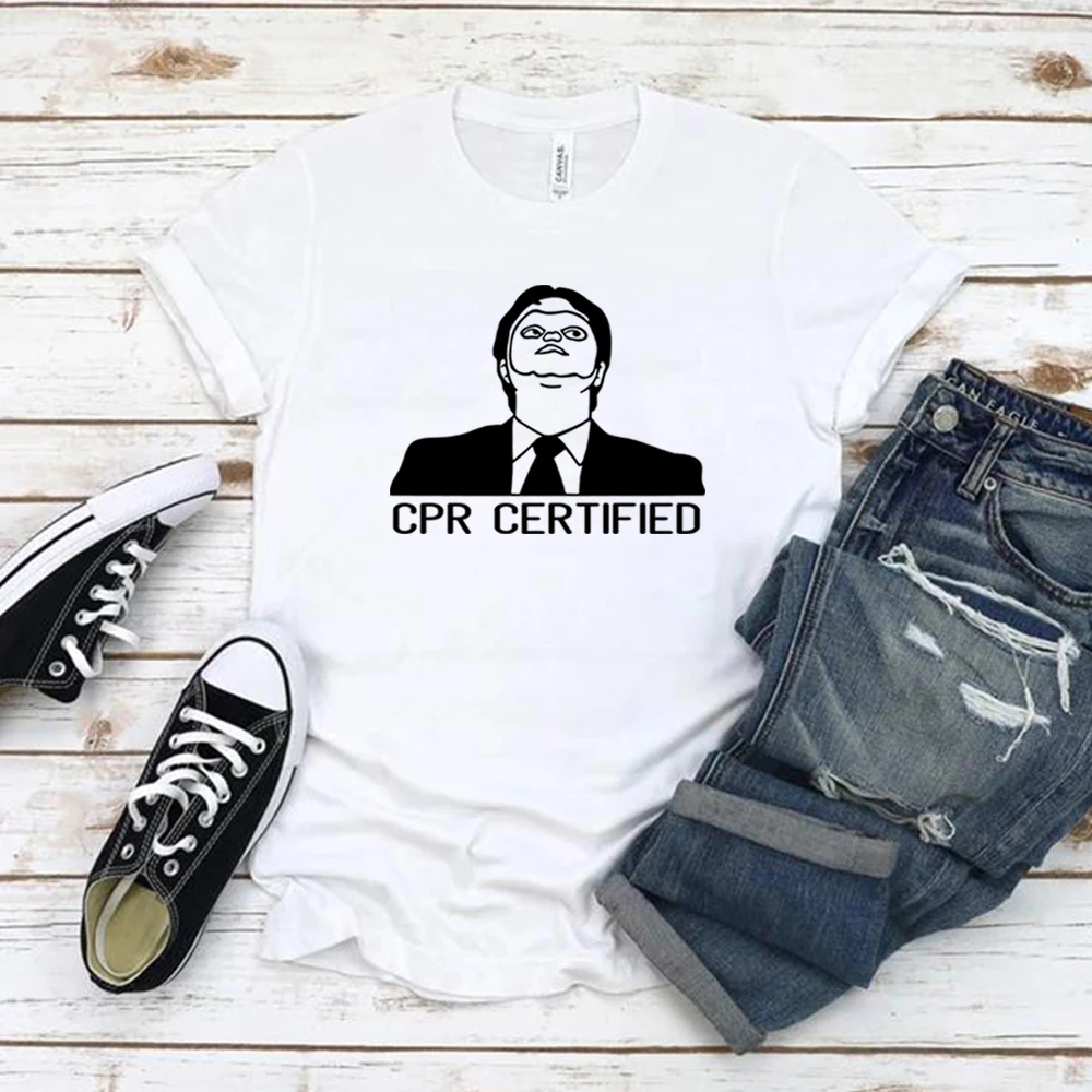 CPR Certified T-shirts The Office T Shirt Funny Dwight Schrute Tshirt Unisex Graphic T Shirts Short Sleeve Streetwear Casual Tee