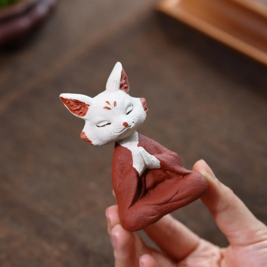 Purple Clay Fox Pet, Handmade From Natural Ore, Nurtured, Mini Cute Animal Table Decoration, Can Be Nurtured With Tea