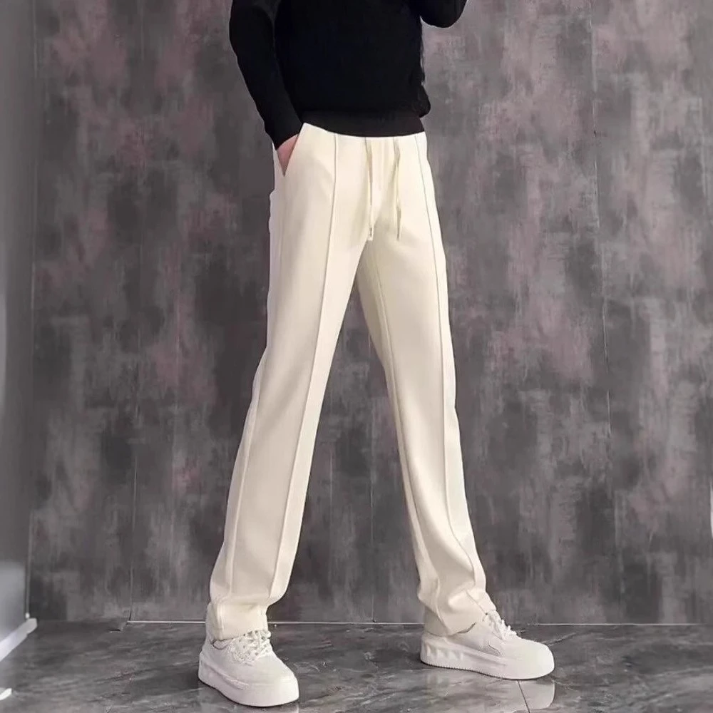 

2025 Spring Autumn Fashion Men's Basic Simple Casual Trendy Solid Color Straight Loose Drawstring Trousers Male Clothes Pants