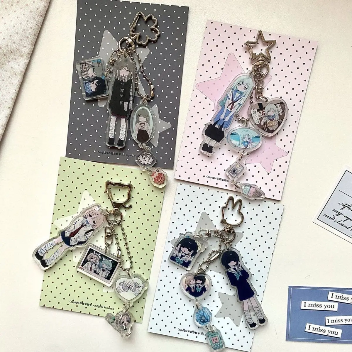 Japan Korea Y2K JK Uniform Girl Acrylic Keychain Multi Charms Heart Photo Frame Bow Bag Pendant for Women Key Chains Jewelry
