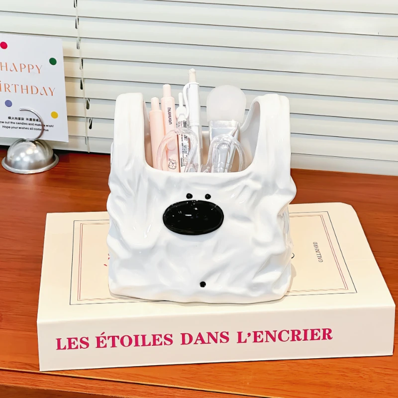Ceramic Handbag Shape Storage Holder Decorative Organizer for Makeup Brushes Pens Desktop Accessories Home Office Use 세라믹 수납함