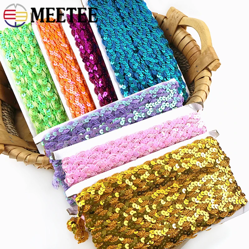 

5/10/24M 15mm Sequin Lace Ribbon Wedding Dress Trim Fabric Glitter Ribbons Stage Costume Decorative Laces DIY Sewing Accessories
