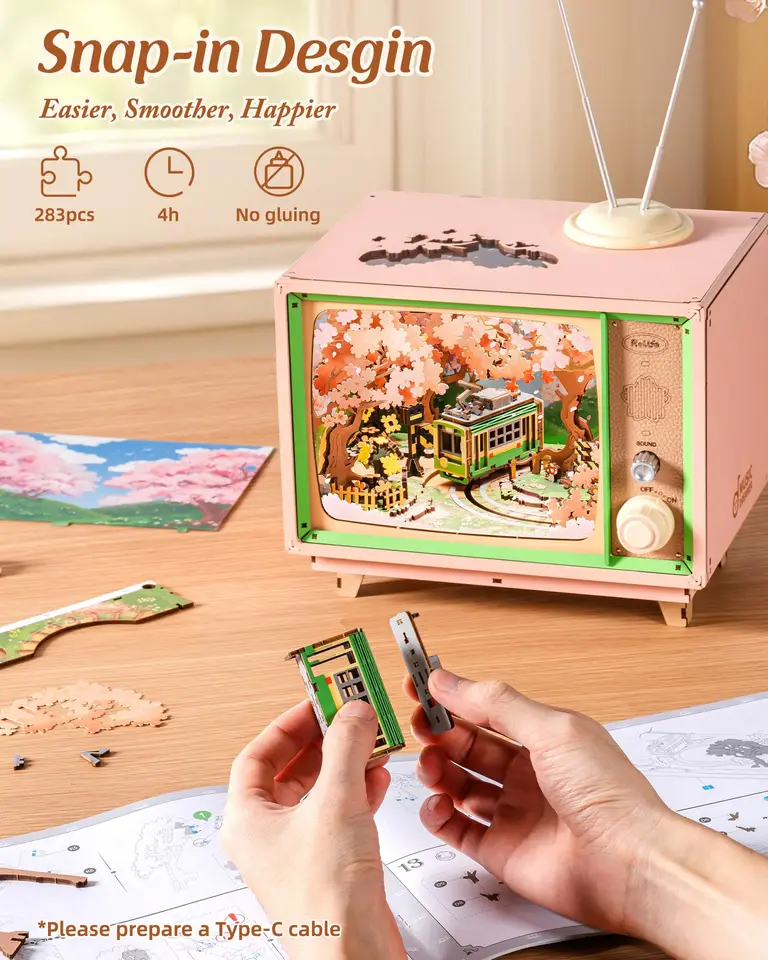 Robotime Rolife Sakura Dreamy Tour 3D Wooden Puzzle Music Box with