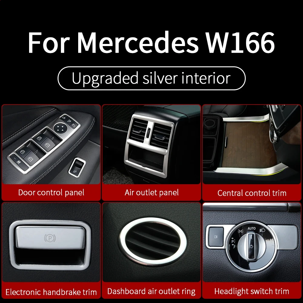 Silver interior trim for Mercedes GLE W166 350 450 500e gls X166 450 500 550  gl x166 ml w166  interior decoration accessories