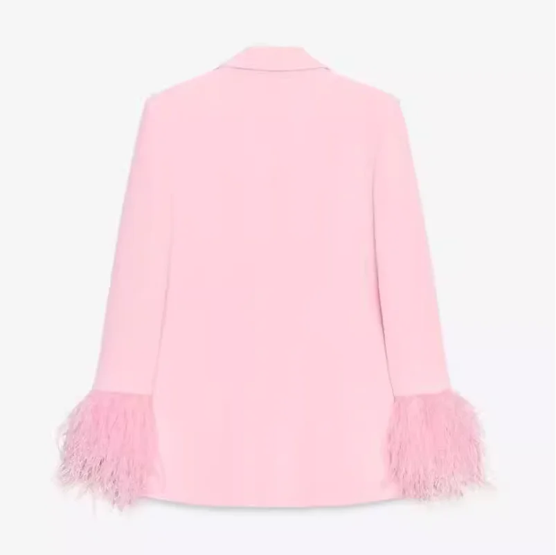 Summer European and American Style Feather-Trimmed Sleeve Cuff Suit Jacket