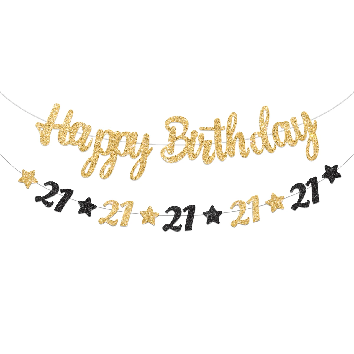 Schwarzgold 21 60 70 Jahre Glitzer-Banner für Damen, Herren, Erwachsene, 21., 60., 70. Alles Gute zum Geburtstag, Jahrestag, Party, hängende Dekorationen