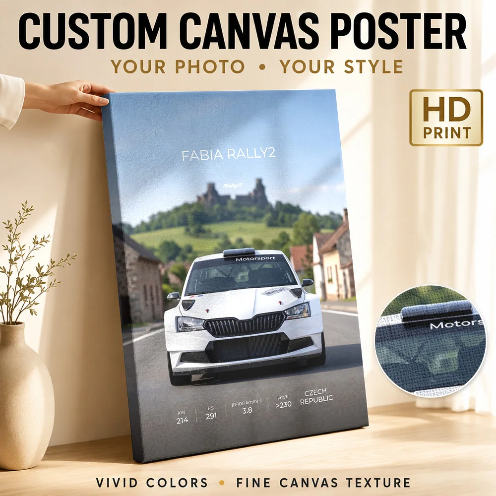 Czech Fabia Rally2 Motorsport Car Canvas Poster Personalized Photo Roadside Composition Wall Art For Hobby Room Collector Gift