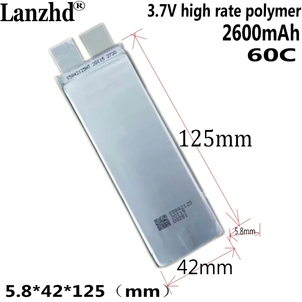 Original 60C discharge High rate polymer lithium 2600mAh 5842125 3.7V Battery For car start emergency model airplane