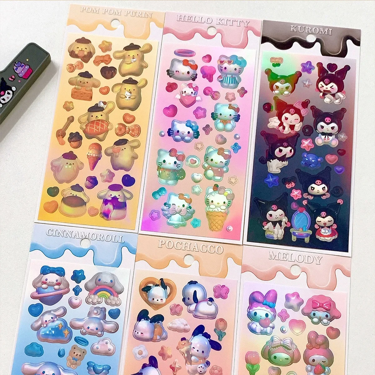 Sanrio Cute 3D Laser Hello Kitty Cinnamoroll Kuromi Gudetama Stickers