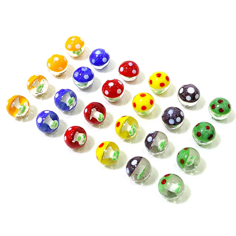 24Pcs Creative Cute Mushroom Design Rare Glass Marbles Ball Ornament Game Pinball Toys Easter Party Birthday Gifts For Kids 16mm