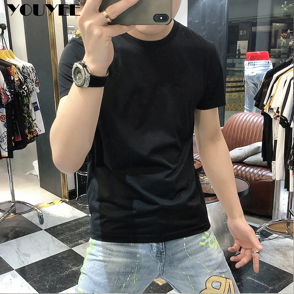 Cool Skating Silk Cotton Men\'s Short Sleeved T-shirt Summer White Male Wear Multi Solid Color Tees High Quality Bottom Shirt 5X