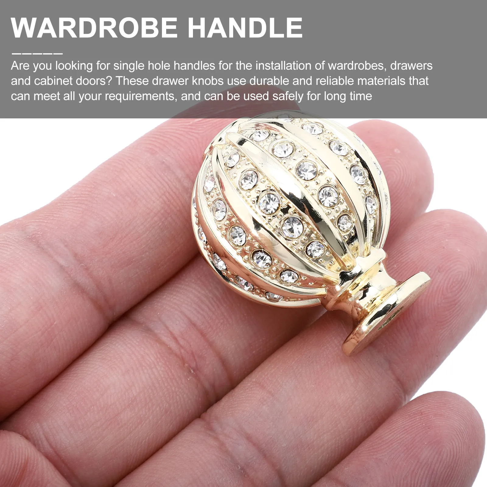 1Pcs Gold Crystal Diamond Round Handle Single Hole Cabinet Knob Delicate Drawer Pull Suitable for Wardrobes and Cupboards