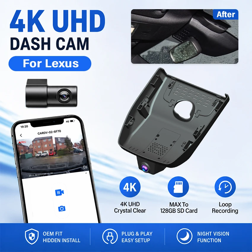 Plug & Play OEM Style Dashcam For Lexus UX250h UX 250h UX300h UX 300h 2019-2026, Hidden Car DVR Recorder, Night Vision & Parking