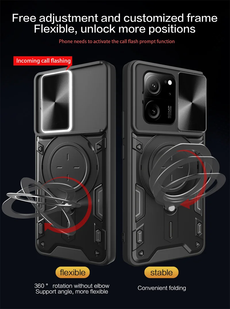 For Xiomi 13T Case Shockproof Armor Ring Slide Lens Protect Funda For Xiaomi 13 T Mi 13T T13 Mi13T Xiaomi13T Pro 5G Back Cover