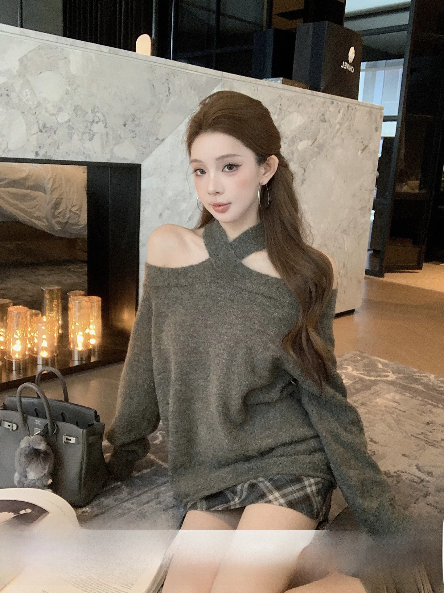 

oulder Bared Loose Knitted Sweater Women's Faion Spring New Sle Casual Comfortable Ne Hanging One oulder Design