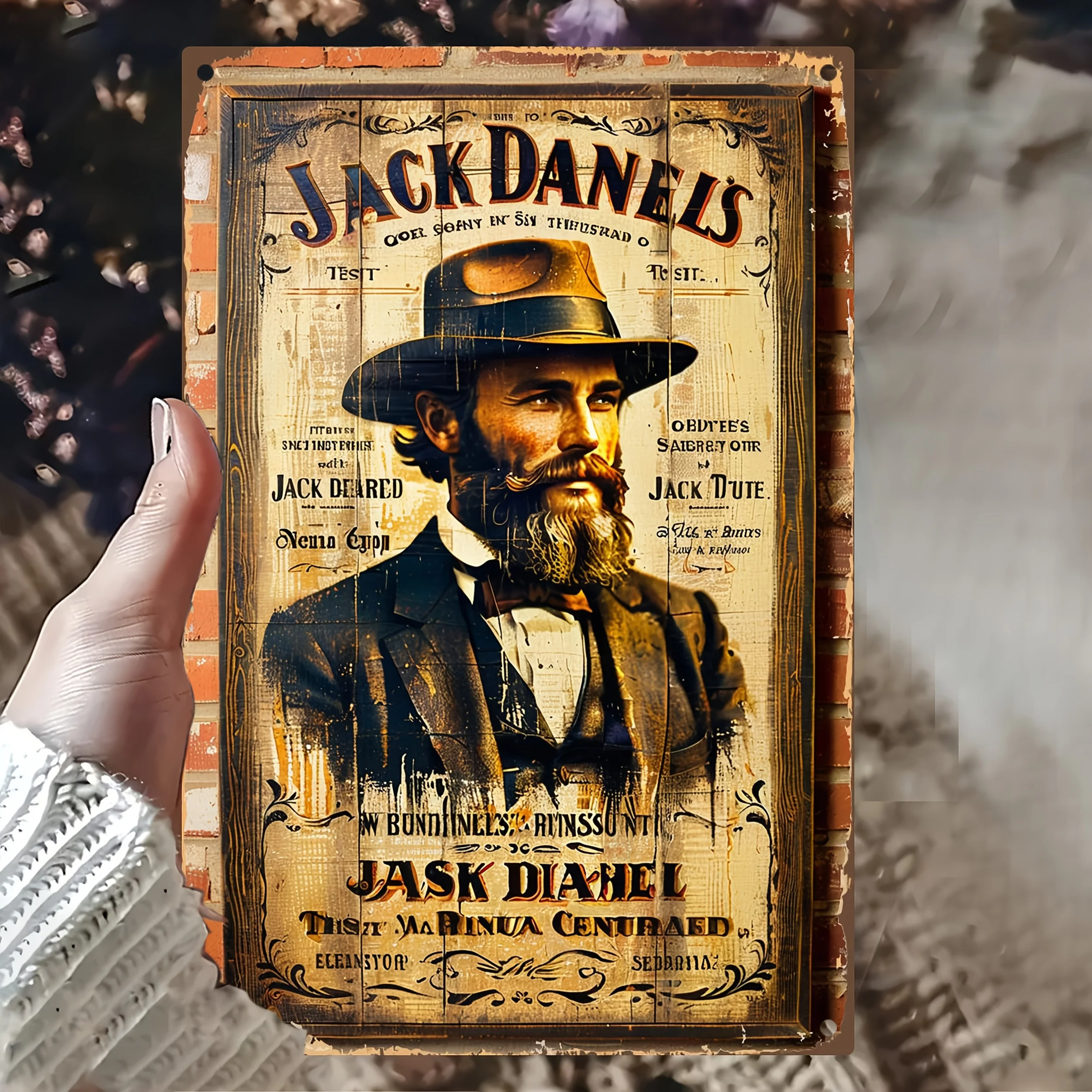 Vintage 's Old No. 7 Tennessee Whiskey Metal Tin Sign -  Weather-Resistant Wall Art with Pre-Drilled Holes, Aged Patina Finish