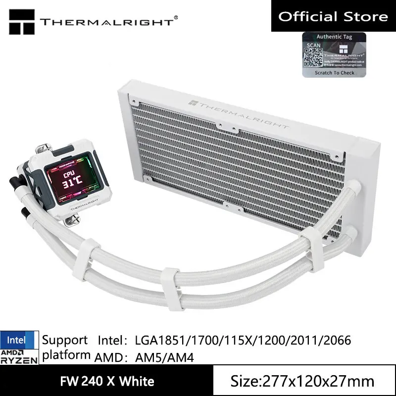 

Thermalright FW 240 X Версия без вентилятора, универсальный водяно-холодный радиатор, 2,4-дюймовый ЖК-дисплей, индивидуальный экран, поддержка LGA1700