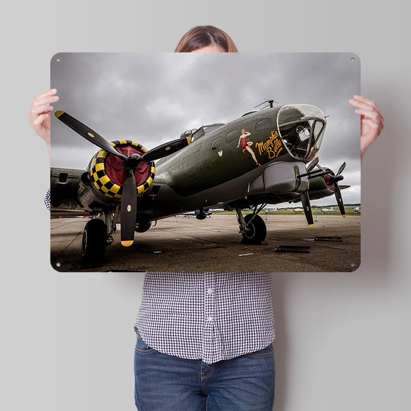 B17 Bomber Memphis Belle 3D Texture Printed Poster Custom Vintage Metal Tin Plate Sign for Wall Art Home Decor Room Accessories