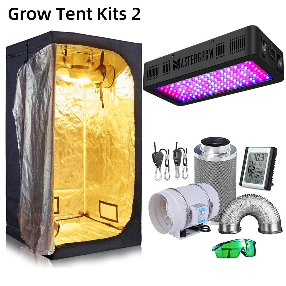 Hydroponisches Wachstumssystem, Wachstumszelt-Set, Growbox, 1000 W, Vollspektrum-LED-Wachstumslicht, 4-Zoll-Kanalventilatoren, Kohlefilter für Pflanzenwachstum