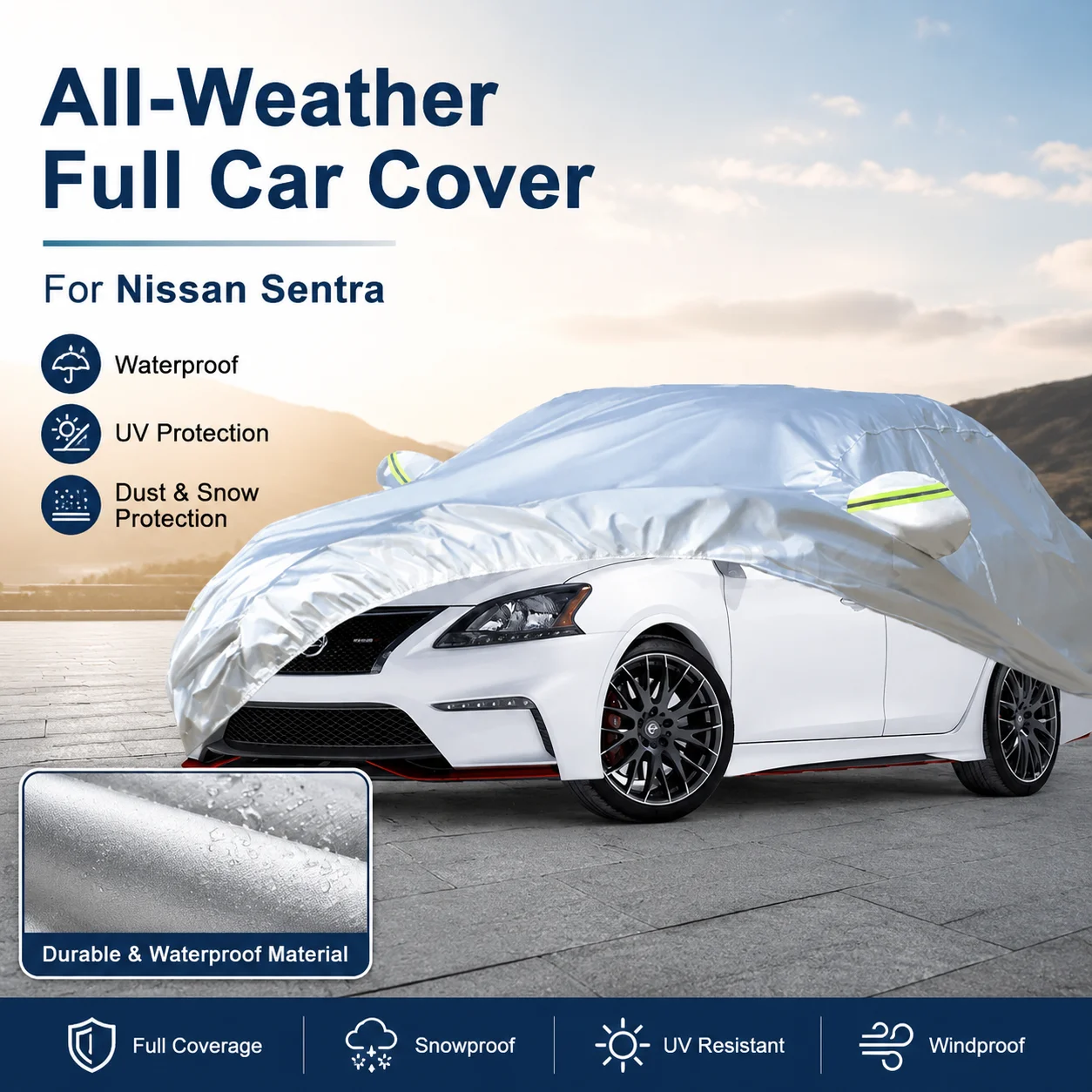 Waterproof Outdoor Full Car Cover Reflective Strips Snowproof Dustproof UV Protection For Nissan Sentra Auto Exterior Accessory