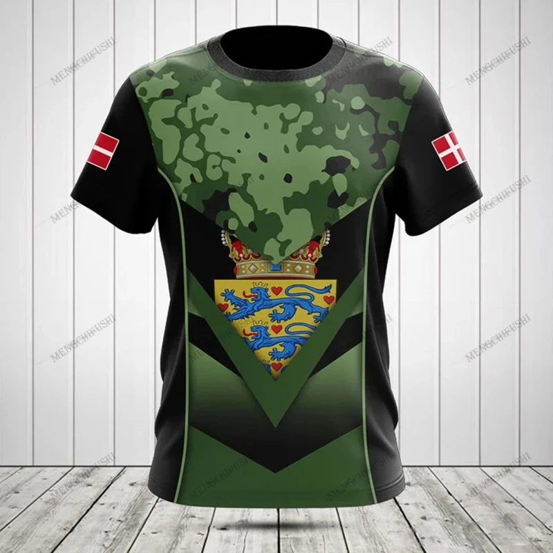 Personalized Summer Casual Denmark Shield Skull Graphic T-shirts 3D Printed Men's Fashion Vintage Daily Jersey Short Sleeve Tops