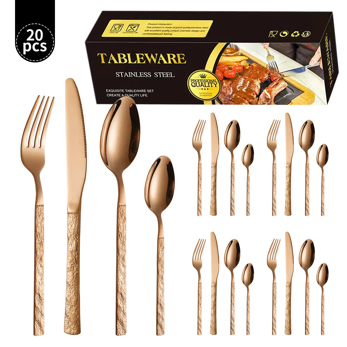 

rose gold 16 pcs Stainless Steel Cutlery Including Knives, Forks, Spoons, Suitable Hotel, Restaurant, Parties, Weddings, Gifts