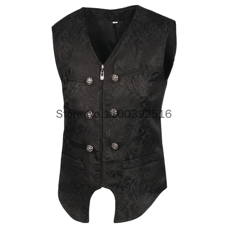 Men's Renaissance Cosplay Medieval Pirate Waistcoat Vest Vintage Victorian Steampunk Jacquard Swallow Top Noble Blazer Costume