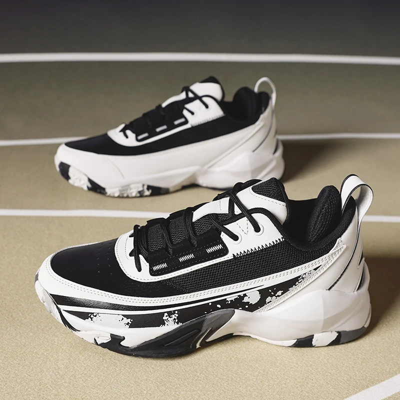 Lightweight wear resistant basketball training shoes breathable mesh lining all match soft elastic insole men daily sneakers