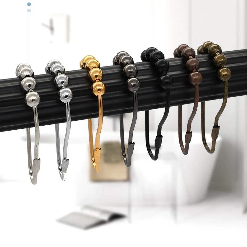 12Pcs Black Shower Curtain Hooks with 5 Roller Balls, Metal Curtain Rings For Bathroom Shower Rods view 4